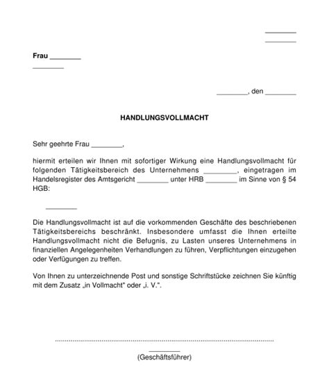 handlungsvollmacht muster